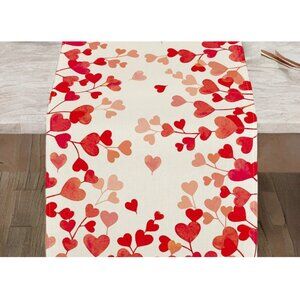 Valentines Day Table Runner Heart Dining Cloth Cottage Red Wedding Decor 13x36